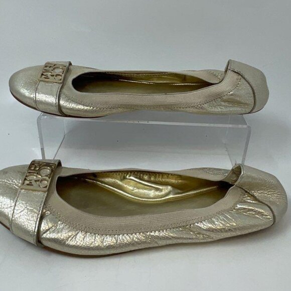 COACH Dora Cuba Gold Crackled Metallic Leather Ballerina Flats Size 9.5 - Picture 9 of 11